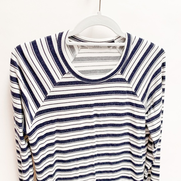White Navy Blue Striped Long Sleeve Shift Dress - Picture 4 of 10